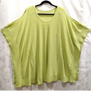 Vintage Y2K Cold Shoulder Poncho Sweater 3X Lime Green Jewel Neck Boho Bright